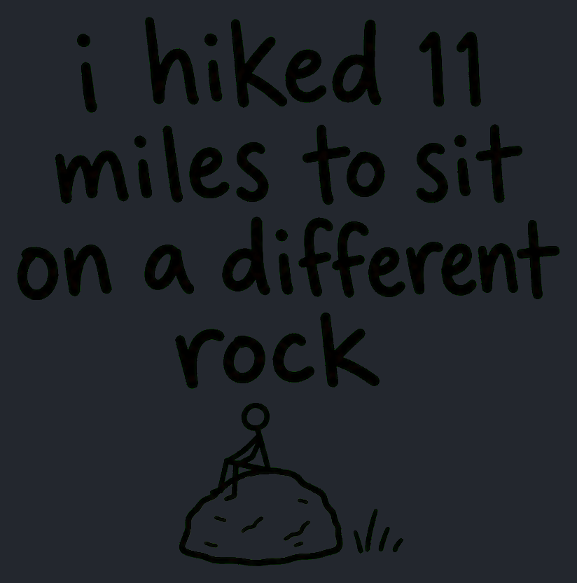 Close-up of the I Hiked 11 Miles to Sit on a Different Rock artwork