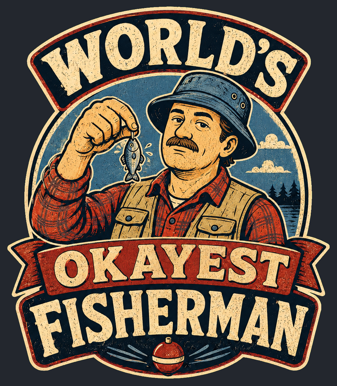 Close-up of the World's Okayest Fisherman artwork