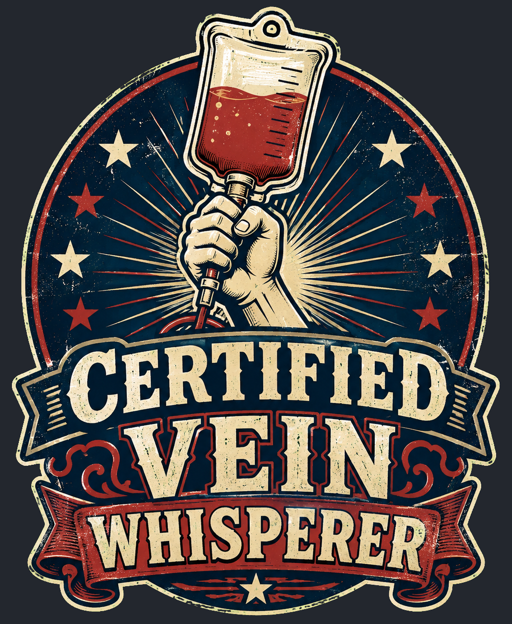 Close-up of the Certified Vein Whisperer artwork