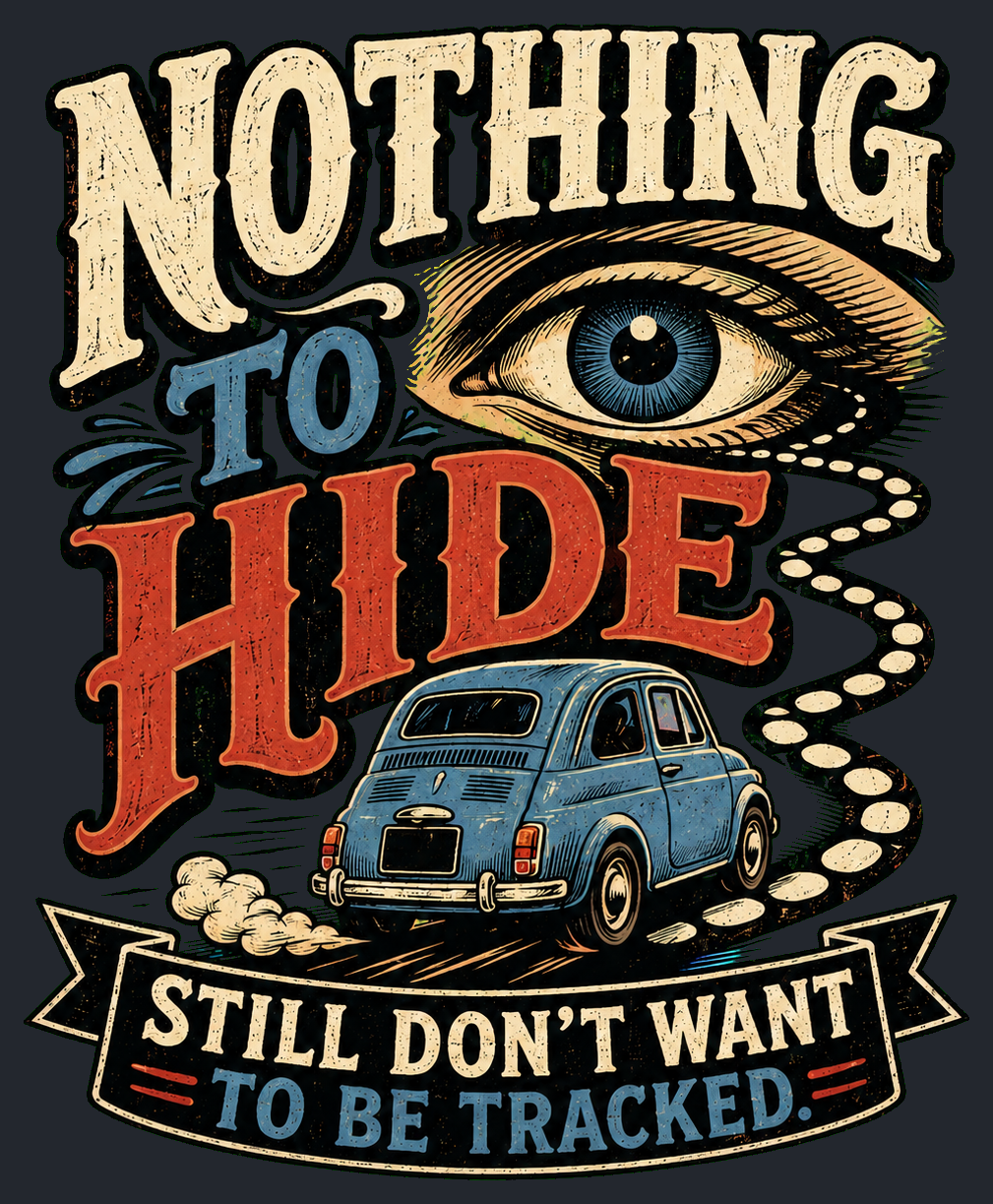 Close-up of the Nothing to Hide. Still Don't Want to Be Tracked. artwork