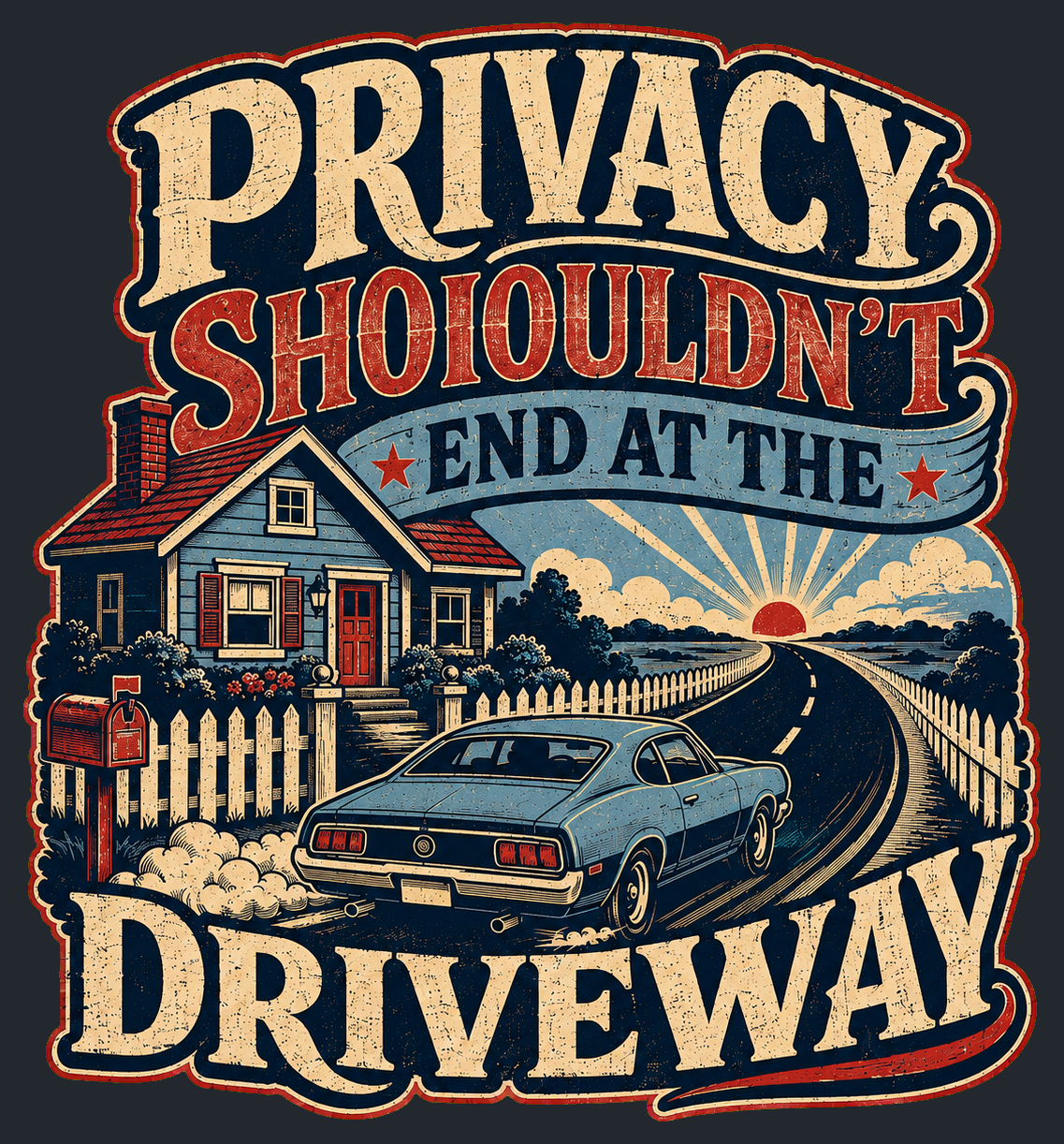 Close-up of the Privacy Shouldn't End at the Driveway artwork